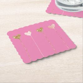 Gold Glitzer Pink Glam Herzschlag Geburtstag Untersetzer