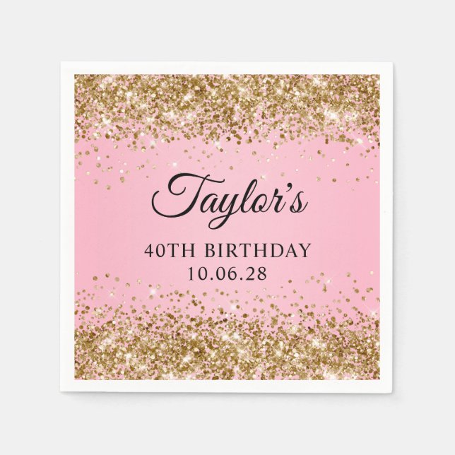 Gold Glitzer Pink Ombre 40. Geburtstag Serviette (Vorderseite)
