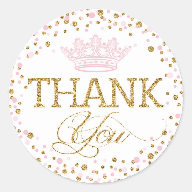 Gold Glitzer Pink Royal Princess Baby Dusche Runder Aufkleber (Vorderseite)