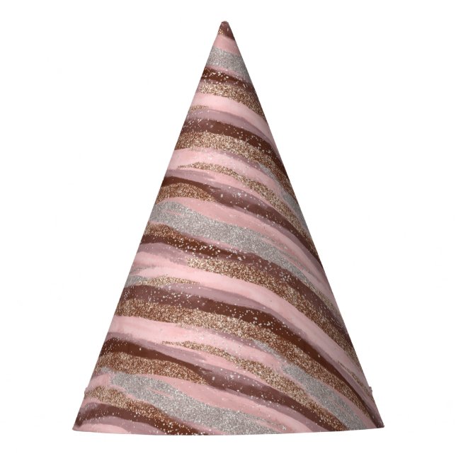 Gold Glitzer Pink Stripes Party Hat Partyhütchen (Vorderseite)