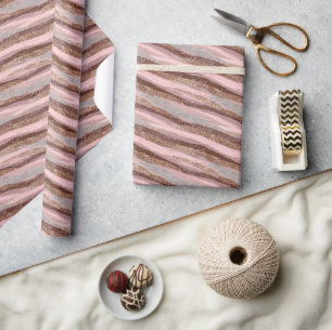Gold Glitzer Pink Stripes Wrapping Paper Roll Geschenkpapier
