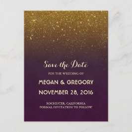 Gold Glitzer Plum Save the Date Vintag Ankündigungspostkarte