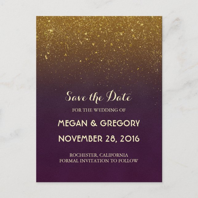 Gold Glitzer Plum Save the Date Vintag Ankündigungspostkarte (Vorderseite)
