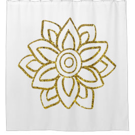 Gold Glitzer Poinsettia Christmas White Duschvorhang