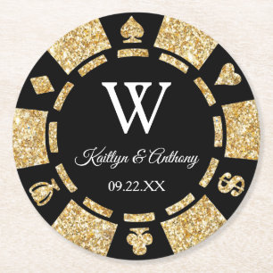 Gold Glitzer Poker Chip Casino Hochzeit Runder Pappuntersetzer
