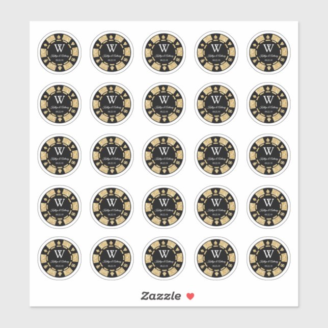 Gold Glitzer Poker Chip Casino Hochzeitsfeier 3cm Aufkleber (Blatt)