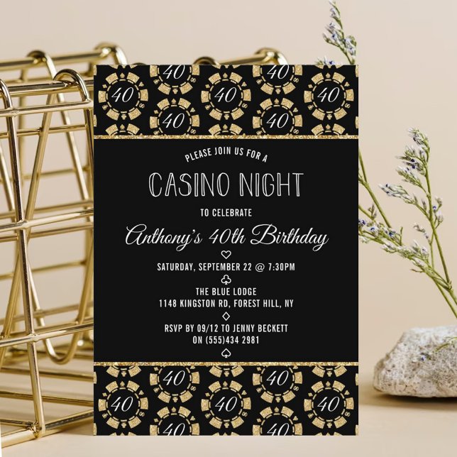 Gold Glitzer Poker Chip Casino Night Party Einladung (Von Creator hochgeladen)