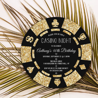 Gold Glitzer Poker Chip Casino Night Party Einladung