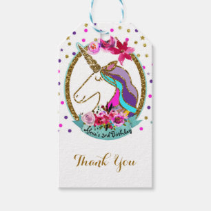 Gold Glitzer Polka Dots Unicorn Geburtstagsparty Geschenkanhänger