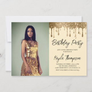 Gold Glitzer Portrait Geburtstagsparty Einladung