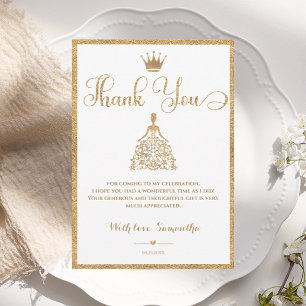Gold Glitzer Prinzessin Baby Shower Dankeskarte