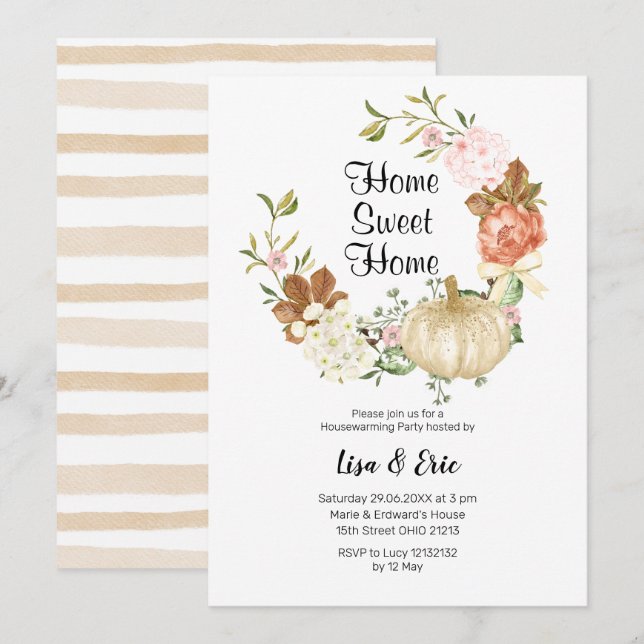 Gold Glitzer Pumpkin Housewarming Party laden Einladung (Vorne/Hinten)