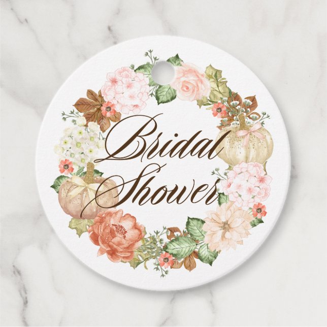 Gold Glitzer Pumpkins Wreath Fall Brautparty Geschenkanhänger (Vorderseite)