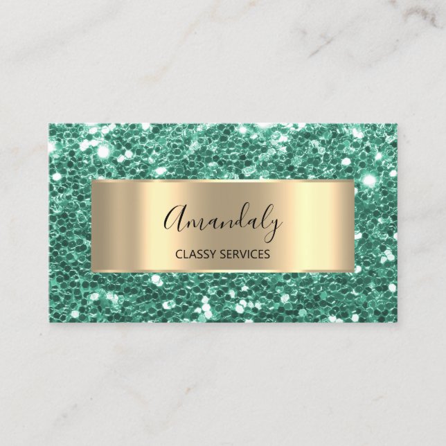 Gold Glitzer QR Code Logo Minze Green Emerald Busi Visitenkarte (Vorderseite)
