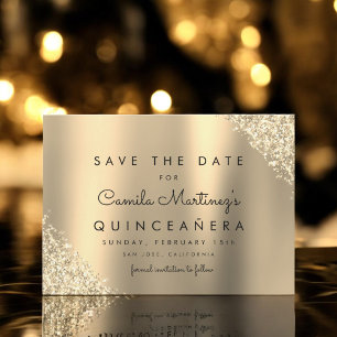 Gold Glitzer Quinceanera Save the Date