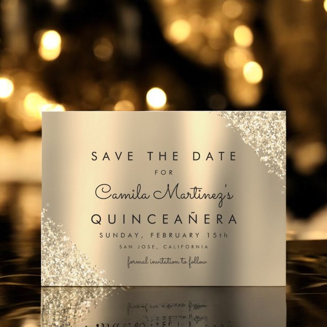 Gold Glitzer Quinceanera Save the Date (Von Creator hochgeladen)