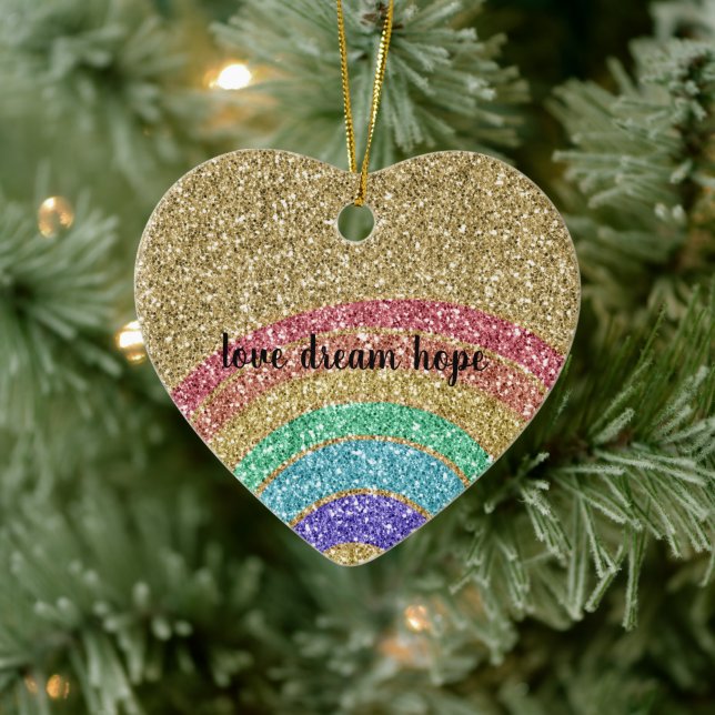 Gold Glitzer Rainbow  Keramik Ornament (Baum)