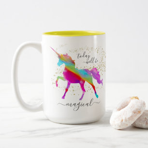 Gold Glitzer Rainbow Unicorn Heute wird magisch Zweifarbige Tasse