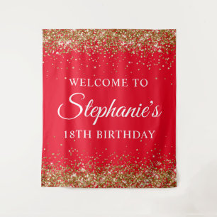 Gold Glitzer Red 18. Geburtstagsparty Willkommen Wandteppich