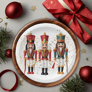 Gold Glitzer Red & Blue Nutcracker Baby Dusche Pappteller