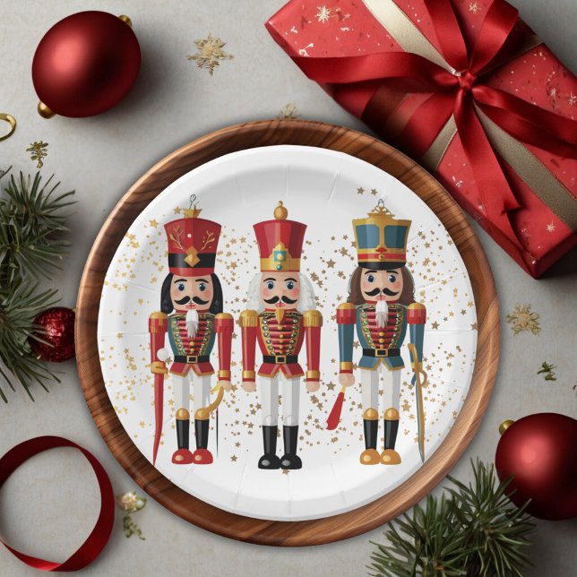 Gold Glitzer Red & Blue Nutcracker Baby Dusche Pappteller (Von Creator hochgeladen)