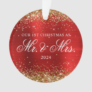 Gold Glitzer Red Foil Unser erstes Weihnachtsfest  Ornament