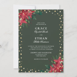 Gold Glitzer Red Green Florals Weihnachtsfeier Einladung
