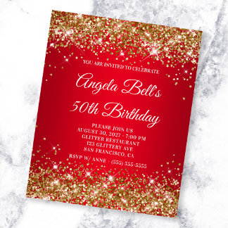 Gold Glitzer Red Ombre 50. Geburtstag Einladung Flyer