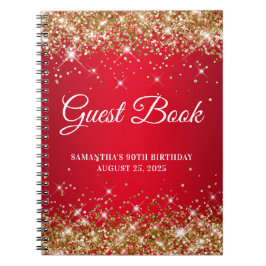 Gold Glitzer Red Ombre 90th Birthday Gästebuch Notizblock