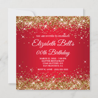 Gold Glitzer Red Ombre Extravagant Monogram Birthd Einladung