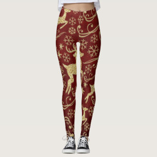 Gold Glitzer Reindeer Holiday Leggings