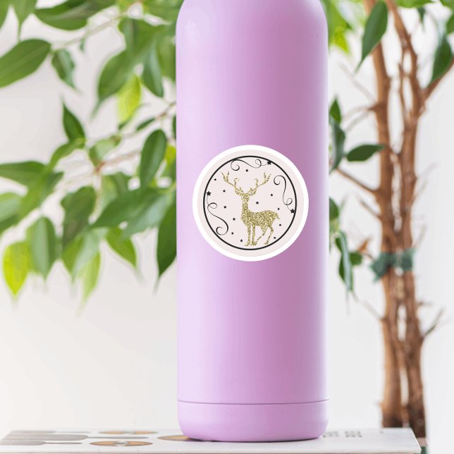 Gold Glitzer Rentier Weihnachten Runder Aufkleber (Von Creator hochgeladen)