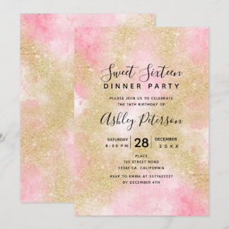 Gold Glitzer Rosa Aquarellschrift Sweet 16 Einladung