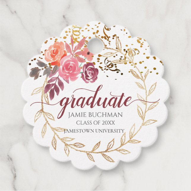 Gold Glitzer Rosa Blumengeschenk Geschenkanhänger (Vorderseite)