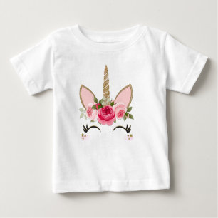 Gold Glitzer & Rosa Blüteneinfassung Trendy Baby T-shirt