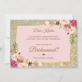 Gold Glitzer Rosa Floral werden Sie meine Bridgedi Einladung
