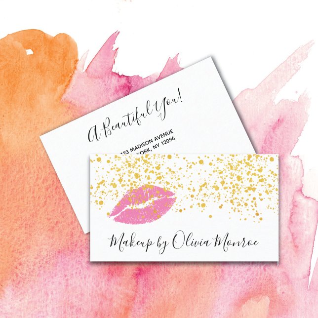 Gold Glitzer Rosa Lippen Makeup Artist Business Ca Visitenkarte (Von Creator hochgeladen)