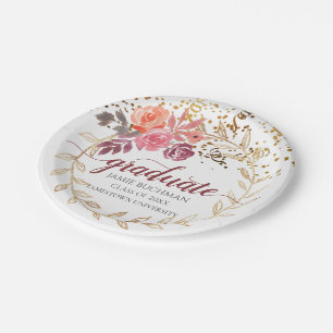 Gold Glitzer Rosa und Marsala Blumengrad Party Pappteller