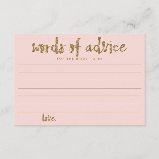Gold Glitzer Rosa Worte des Ratschlags für die Bra Hinweiskarte (Vorderseite)