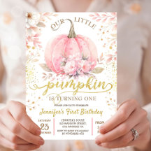 Gold Glitzer Rose Floral Girl Pumpkin 1. Geburtsta
