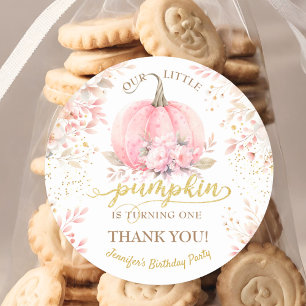 Gold Glitzer Rose Floral Girl Pumpkin 1. Geburtsta Runder Aufkleber
