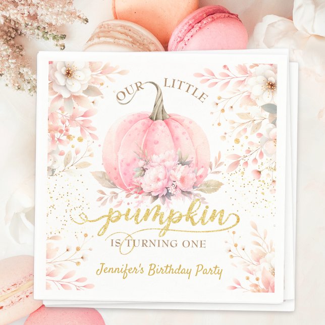 Gold Glitzer Rose Floral Girl Pumpkin 1. Geburtsta Serviette (Von Creator hochgeladen)