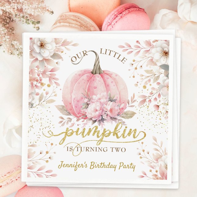 Gold Glitzer Rose Floral Girl Pumpkin 2. Geburtsta Serviette (Von Creator hochgeladen)