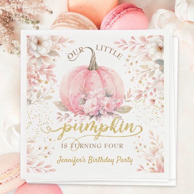 Gold Glitzer Rose Floral Girl Pumpkin 4. Geburtsta Serviette (Von Creator hochgeladen)