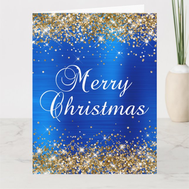 Gold Glitzer Royal Blue Foil Große Weihnachten Karte (Vorderseite)