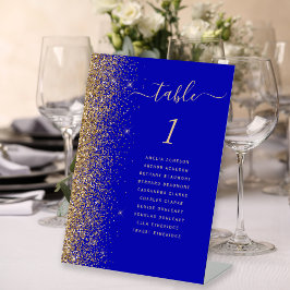 Gold Glitzer Royal Blue Wedding Tischnummer Sockelschild
