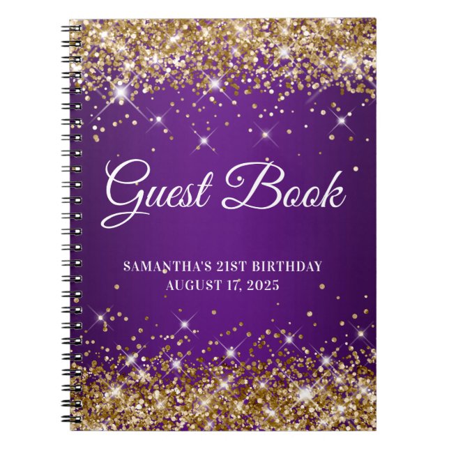 Gold Glitzer Royal Lila 21. Geburtstag Gästebuch Notizblock (Vorderseite)