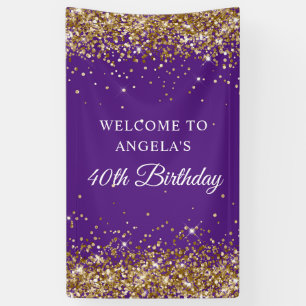 Gold Glitzer Royal Lila 40. Geburtstag Vertikal Banner