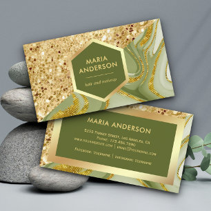 Gold Glitzer Sage Green Marble Makeup Artist Visitenkarte