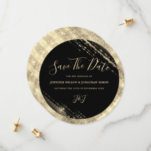 Gold Glitzer Save the Date Schwarze Einladung